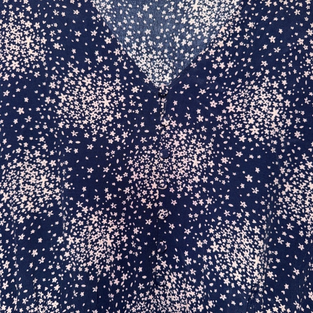 Boden Navy Pink Floral Print V-Neck Mini Dress Short Sleeve Pockets W0206 US 10 - Picture 9 of 13